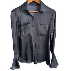 DAZY Top Womens Medium Black Long Sleeve Sheer Shimmer Feminine Whimsygoth